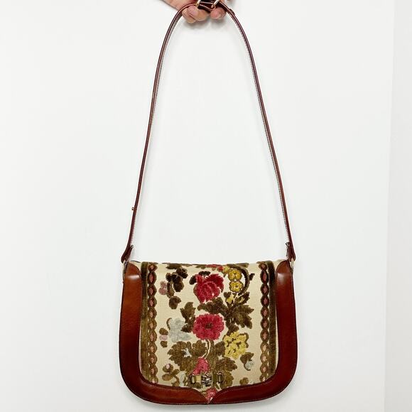 Vintage Tano of Madrid Leather + Velvet Tapestry Handbag/Shoulder Bag - Picture 2 of 10